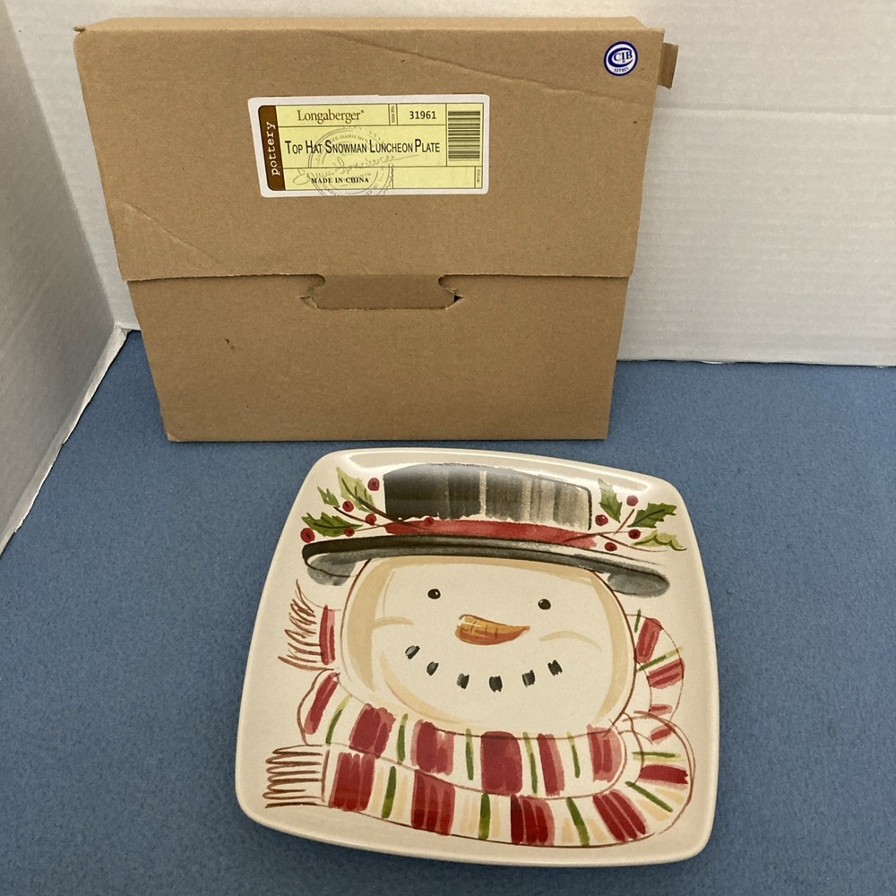 NIB Longaberger‎ Pottery Multicolor Top Hat Snowman Luncheon Plate (31961)